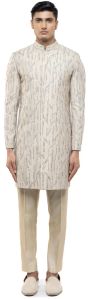 Mens Beige Silk Abstract Sequin Embroidered Sherwani Set