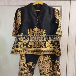 Ladies Black Rayon Printed Cord Set