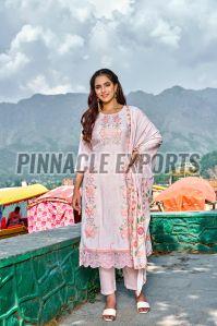 Ladies Floral Printed Light Pink Cotton Pant Suit Set