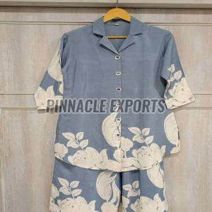 Ladies Grey Printed  Rayon Cord Set