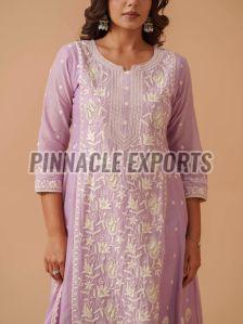 Ladies Lavender Cotton Chikankari Embroidery Anarkali Suit