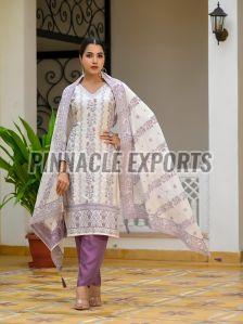 Ladies Lavender Viscose Santoon Printed Suit Set