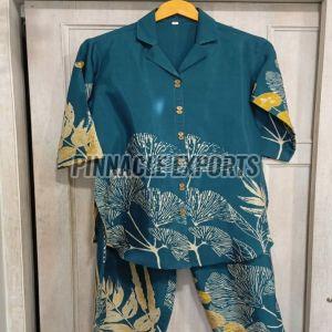 Ladies Sky Blue Printed  Rayon Cord Set