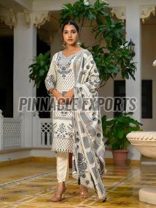 Ladies Viscose Santoon Blue Printed Suit Set