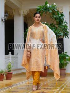 Ladies Yellow Viscose Santoon Printed Suit Set