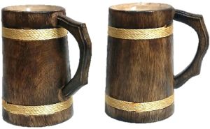 Wooden Beer Mug Set of 2