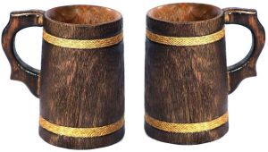 Wooden Beer Mug Set of 2