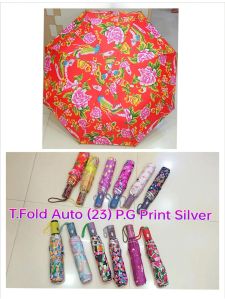 23 Inches Three Fold Auto Pg Silver Print Umbrella