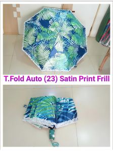 23 Inches Three Fold Auto Satin Print Frill Umbrella