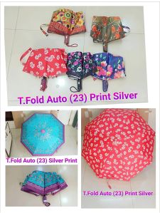 23 Inches Three Fold Auto Silver Print Umbrella