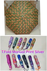 Three Fold Manual Print Silver Umbrella