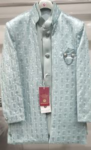 Boys Kids Sea Green Embroidered Sherwani