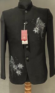 Mens Cotton Black Plain Three Piece Suit