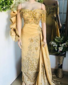 BEADED GEORGE WRAPPER GOWN