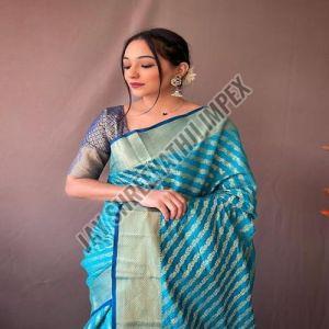 Ladies Blue Printed Silk Designer Saree