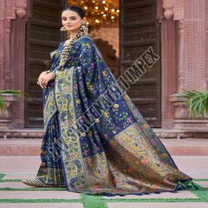 Ladies Blue Printed Silk Saree