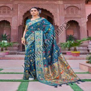 Ladies Blue Printed Soft Silk Saree