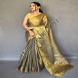 Ladies Designer Green Organza Tissue Saree