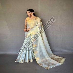 Ladies Designer Grey Organza Tissue Saree