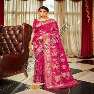 Ladies Designer Pink Rani Silk Saree