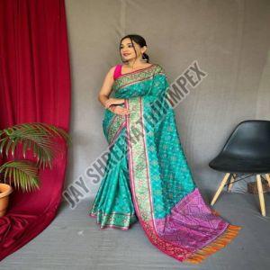 Ladies Festive Wear Printed Sea Green Silk Saree