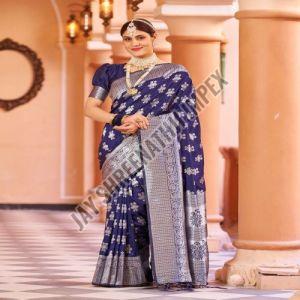 Ladies Party Wear Blue Silk Saree