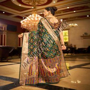 Ladies Party Wear Green Organza Polyester Saree