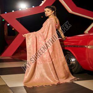 Ladies Party Wear Peach Silk Saree