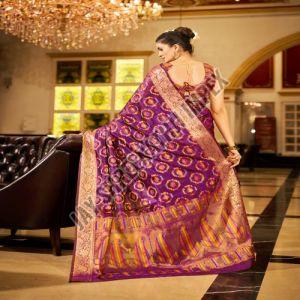 Ladies Party Wear Purple Organza Polyester Saree