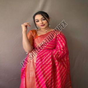 Ladies Pink Printed Silk Designer Saree