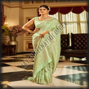 Ladies Pista Green Printed Silk Saree