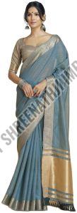 Ladies Plain Light Grey Silk Saree