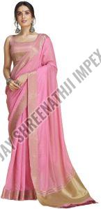 Ladies Plain Light Pink Silk Saree