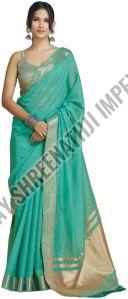 Ladies Plain Sea Green Silk Saree