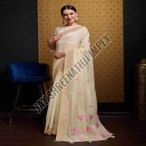 Ladies Stylish Linen Cotton Saree