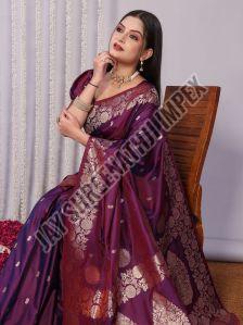 Ladies Wine Banarasi Silk Saree