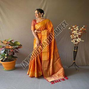 Ladies Yellow Printed Silk Designer Saree