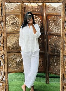 Ladies White Cotton Cord Set