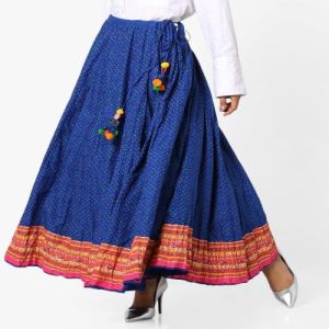 Ladies Cotton Blue Printed Long Skirt