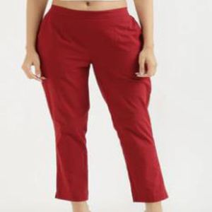 Ladies Plain Red Cotton Pants