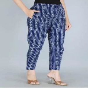 Ladies Printed Blue Cotton Pants