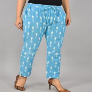 Ladies Sky Blue Cotton Printed Pants
