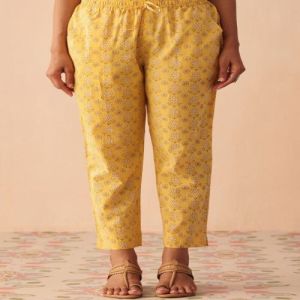 Ladies Yellow Cotton Printed Pants