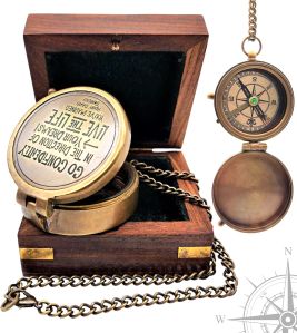 Solid Brass Vintage Navigational  Compass with Wooden Box