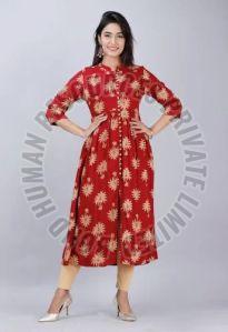 Ladies Red  Printed Cotton Kurti