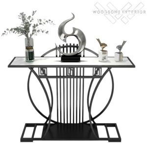 White Marble Black Console Table