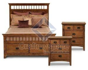 Wooden Storage Bed With Side Table
