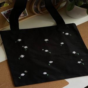 Cotton Black Embroidered Tote Bag