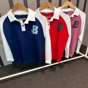 Mens Poly Cotton Printed Full Sleeve Polo T Shirt