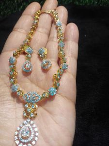 Designer Gold Plated American Diamond Necklace Set